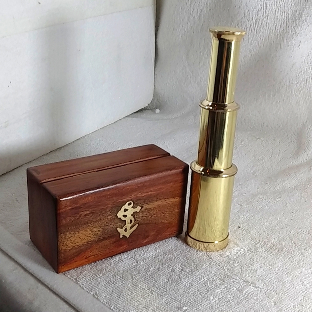 Fabulous vintage look brass metal telescope with box. NWT